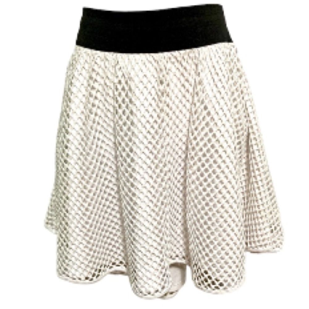 SKATER Mini-Skirt Fishnet mesh A-Line White with Black Waistband- Size 3x